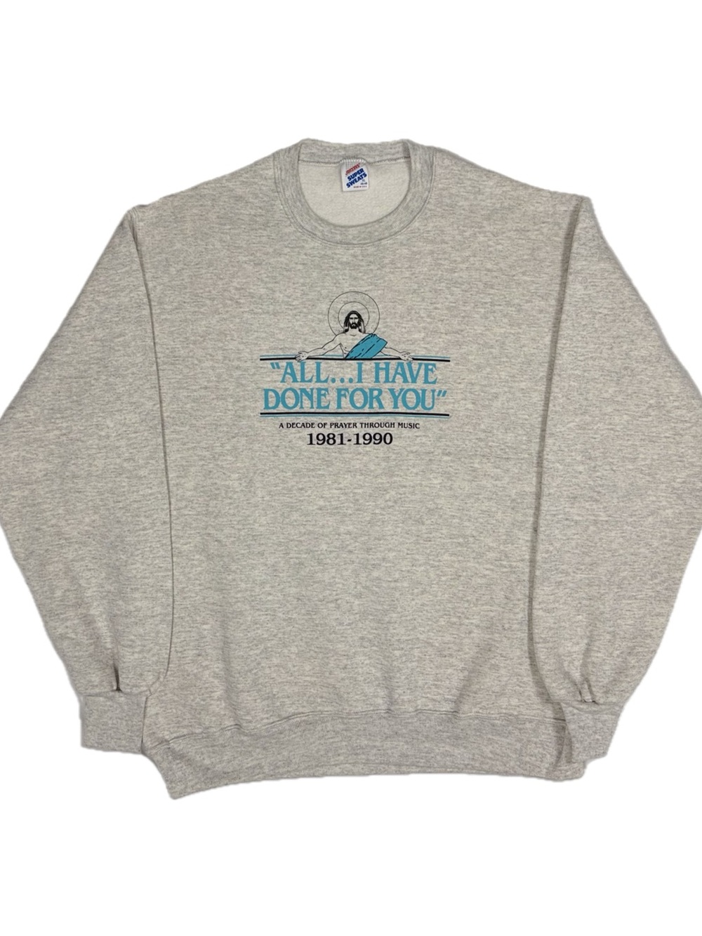 Vtg 90 Jerzees Super Sweats Jesus Graphic Prayer Through Music Sweatshirt Men XL